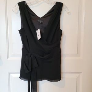 NWT! Express Women's Sleeveless V-neck Bow Blouse, XS, Black